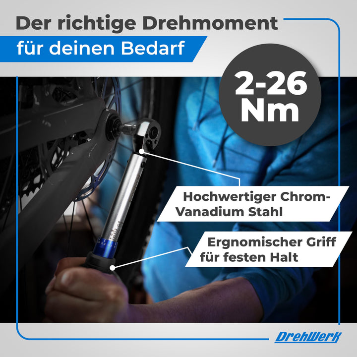 Drehmomentschlüssel Fahrrad 1/4 Zoll 2-26 Nm mit 11 Bits und Etui - Bild 2