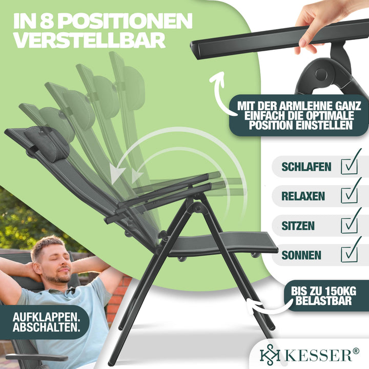 Gartenstuhl Hochlehner Aluminium 6er-Set klappbar mit Kopfkissen anthrazit - Bild 5