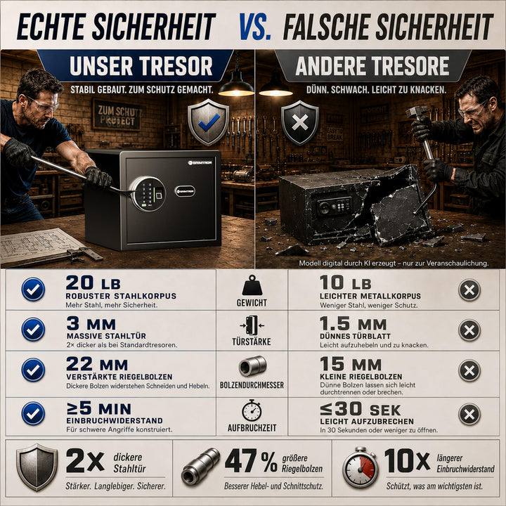 Tresor mit Fingerabdruck 22L biometrisch 4-fach-Zugang 42mm-Tür - Bild 6
