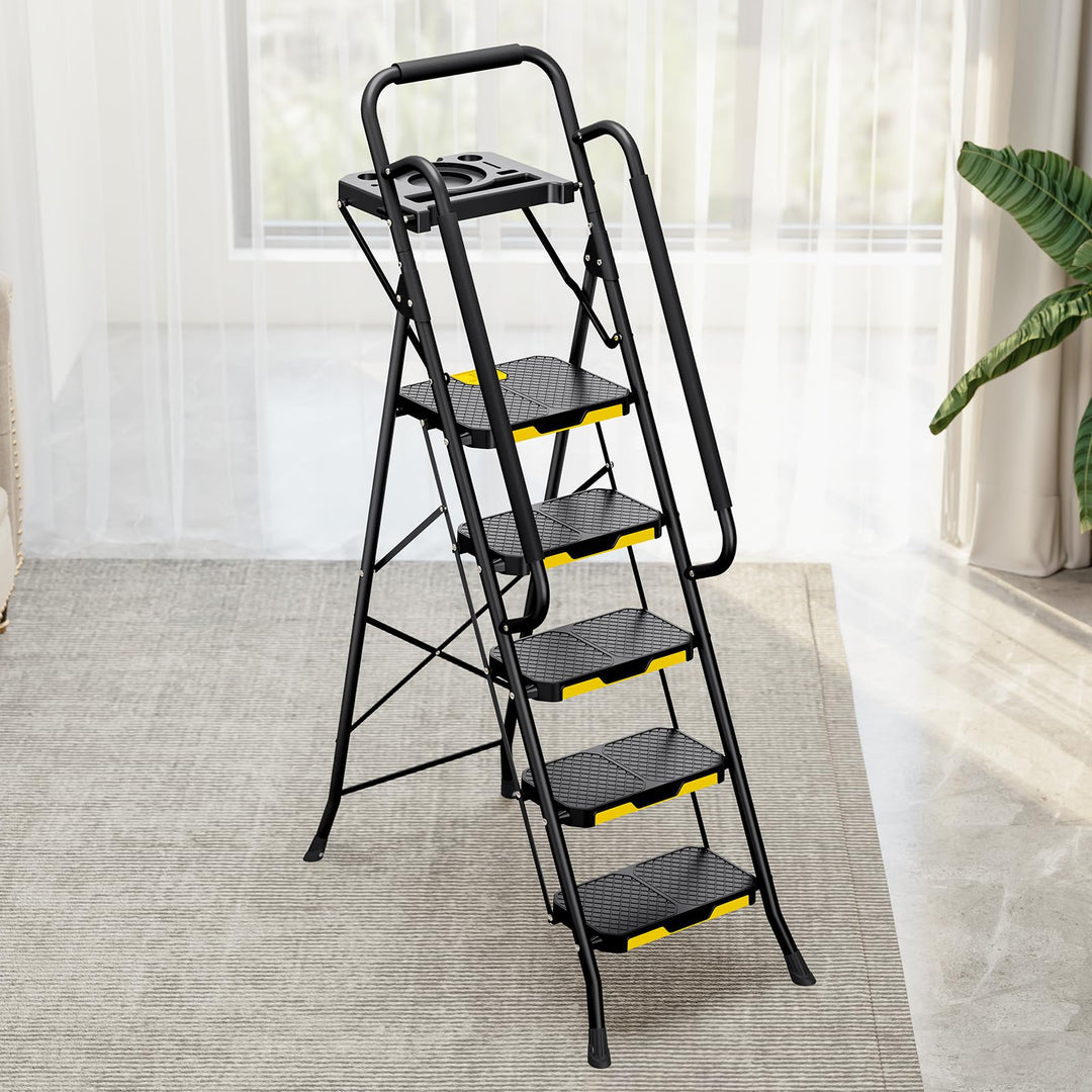Klapptreppe 5 Stufen mit Werkzeugablage und 3 Handläufen - Bild 8