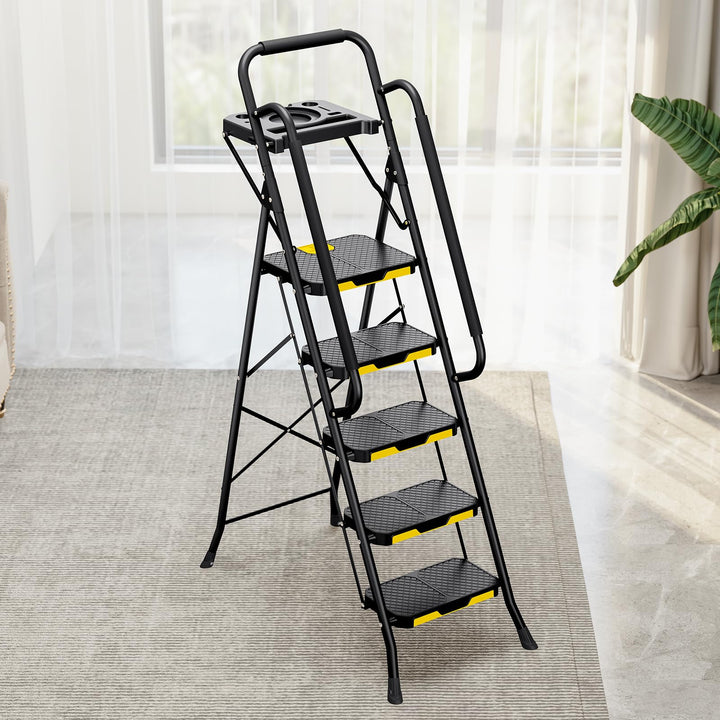 Klapptreppe 5 Stufen mit Werkzeugablage und 3 Handläufen - Bild 8