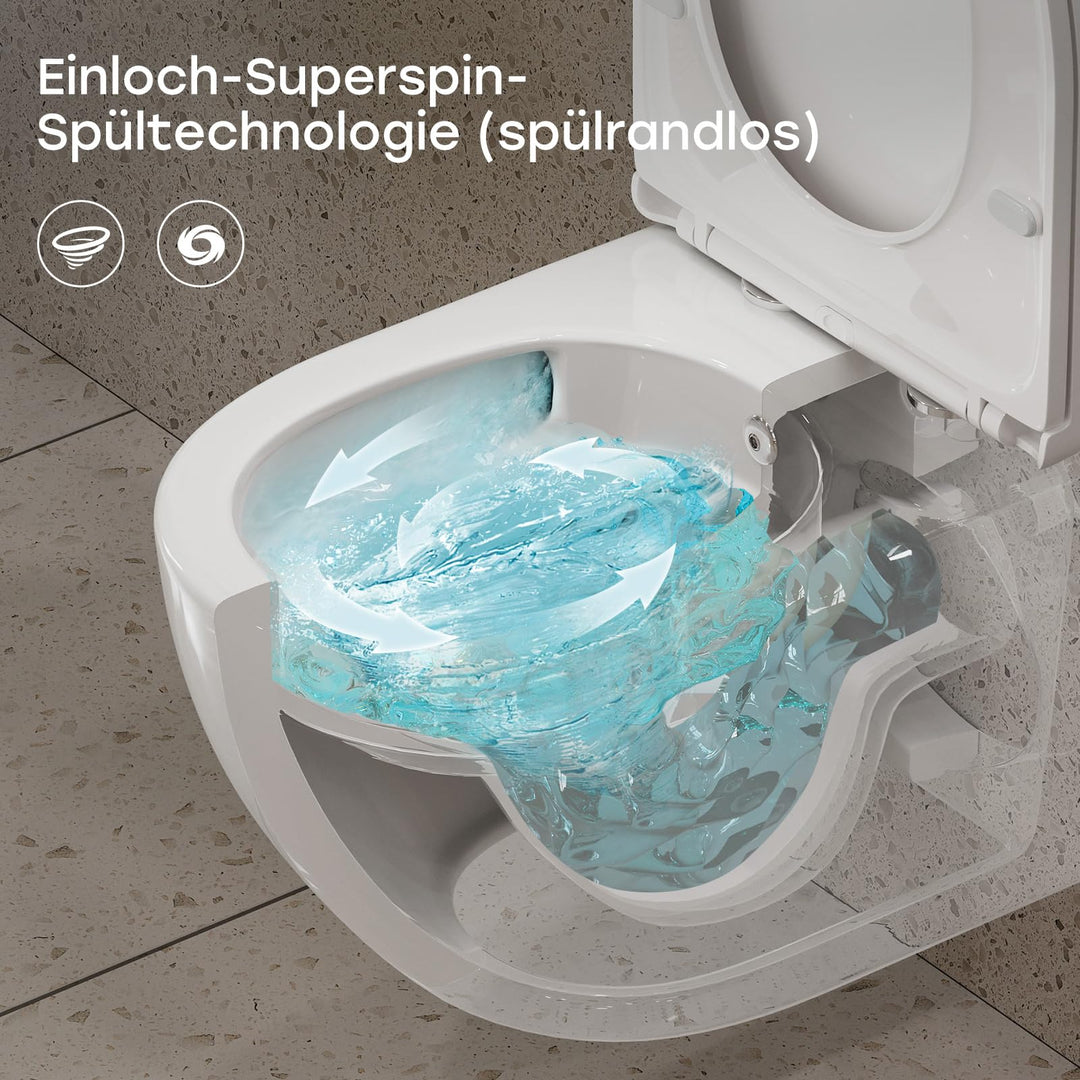 Hänge-WC spülrandlos mit Bidet-Düse Kalt-Warm Wasser Wandmontage - Bild 5