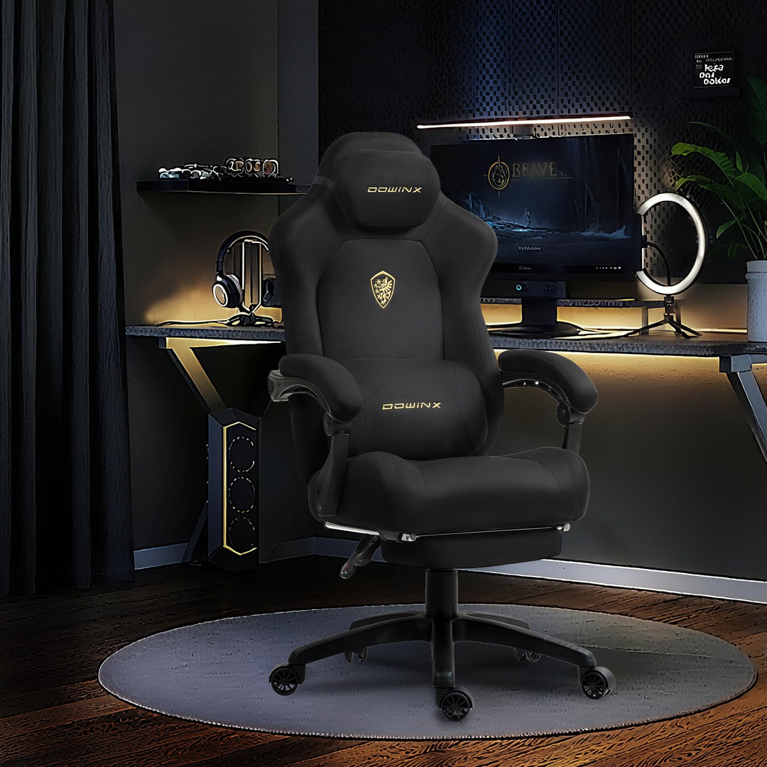 Gaming Stuhl Mikrofaser-Velours mit Fussstütze und Lendenkissen bis 200 kg - Bild 2