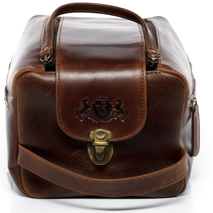 Kulturtasche Herren Echtleder handgefertigt Vintage-Look XL braun - Bild 2