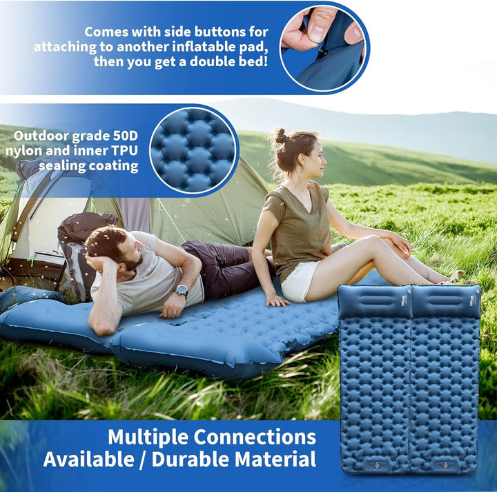 Camping Luftmatratze aufblasbar mit Kopfkissen und Fusspumpe 195x65cm - Bild 4