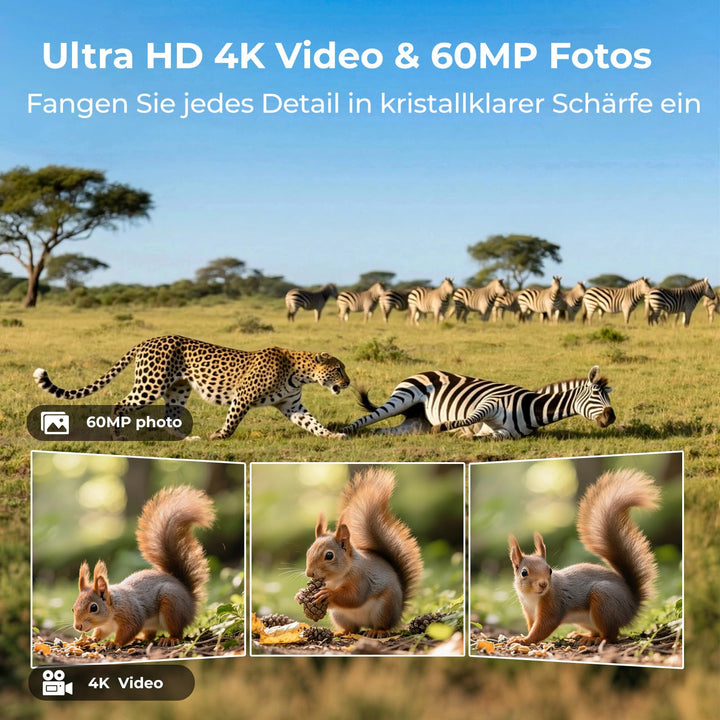 Solar-Wildkamera WLAN Dualobjektiv 60MP 4K Starlight-Nachtsicht - Bild 5