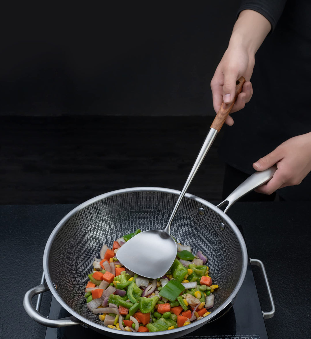 Wok-Kochutensilien Set 304 Edelstahl mit Birnenholzgriff 43 cm - Bild 8