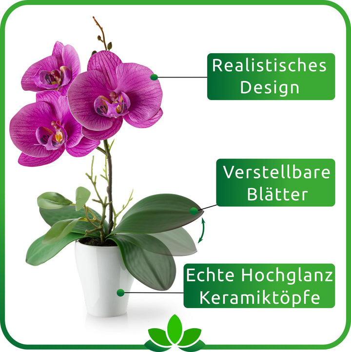 Kunstorchideen im Keramiktopf 35cm 3er Set Weiß-Rosé - Bild 5