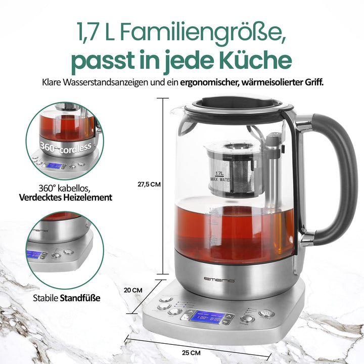 Glas-Teekocher 1,7 L Borosilikat mit Absenkautomatik, 2200 W - Bild 5
