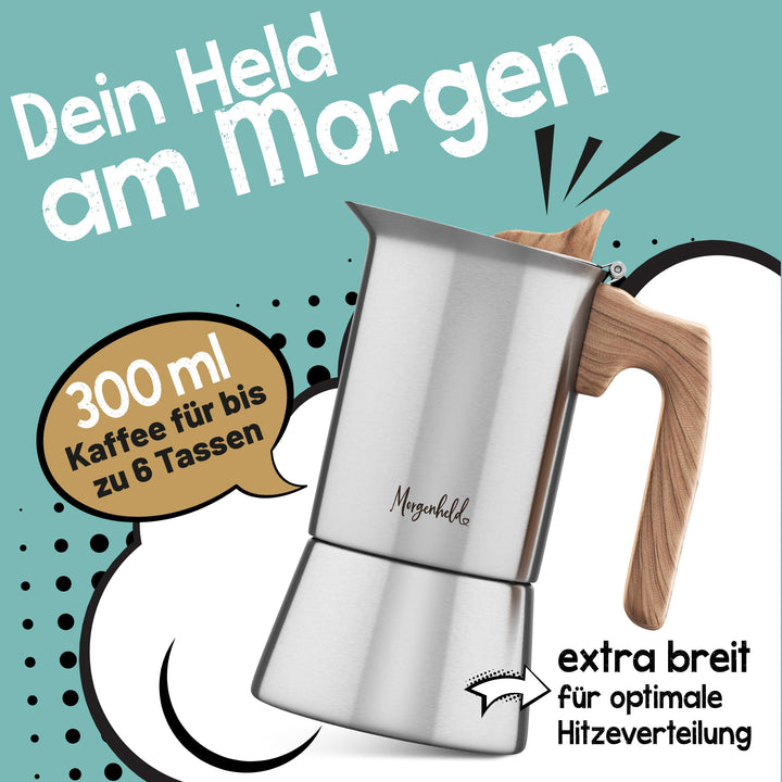 Espressokocher Edelstahl 6 Tassen 300 ml für alle Herdarten - Bild 2