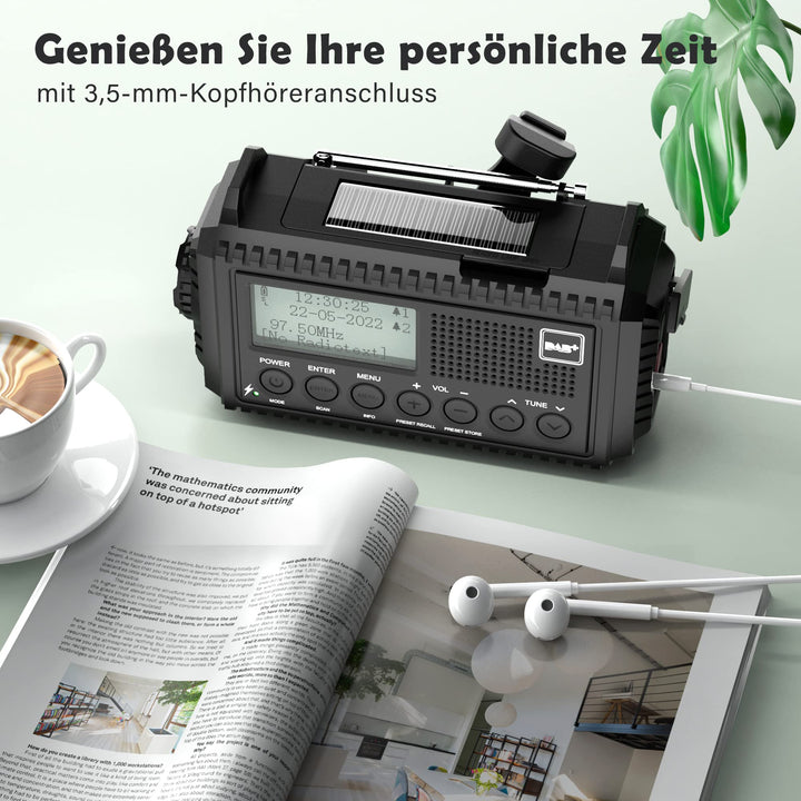 Kurbelradio DAB+ FM mit Solarpanel, LED-Taschenlampe &amp; SOS-Alarm - Bild 6