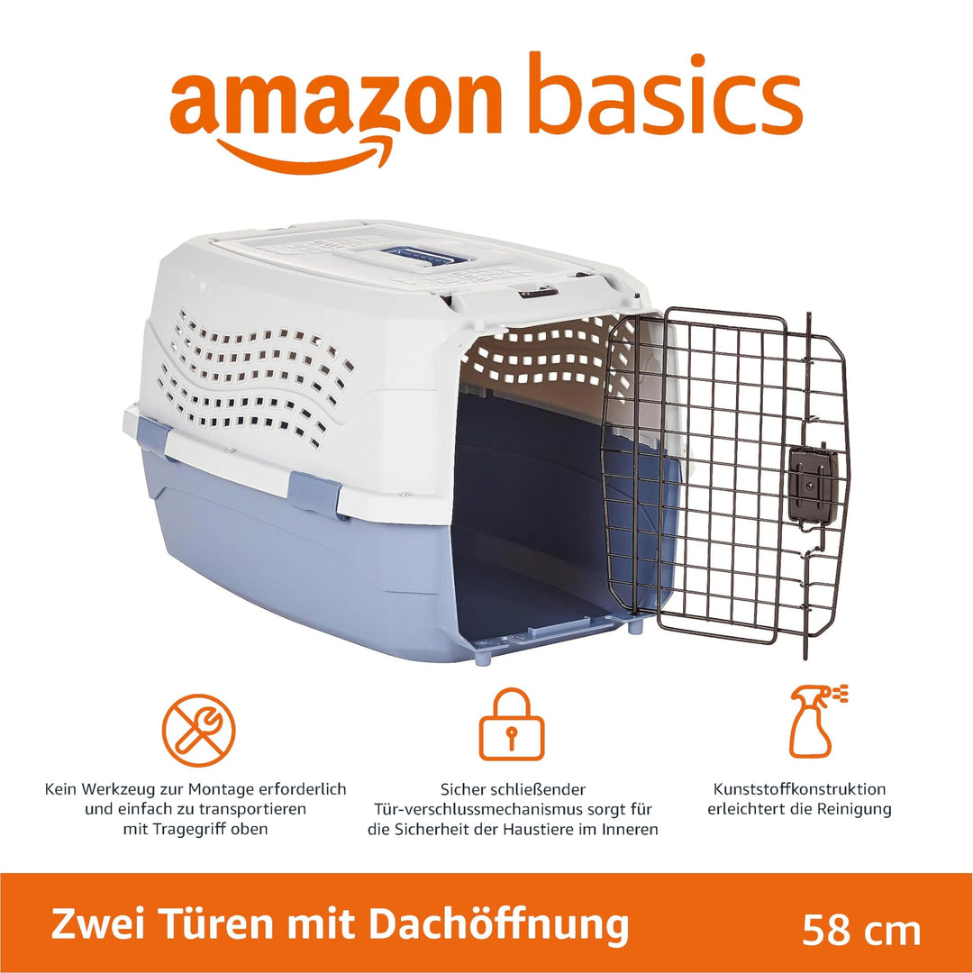 Hundebox zweitürig mit Belüftung 58x38x33 cm Blau - Bild 2
