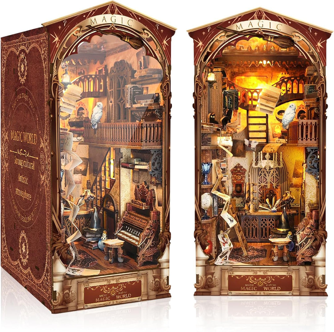 Book Nook Bausatz Magische Welt mit LED-Licht und Staubschutz