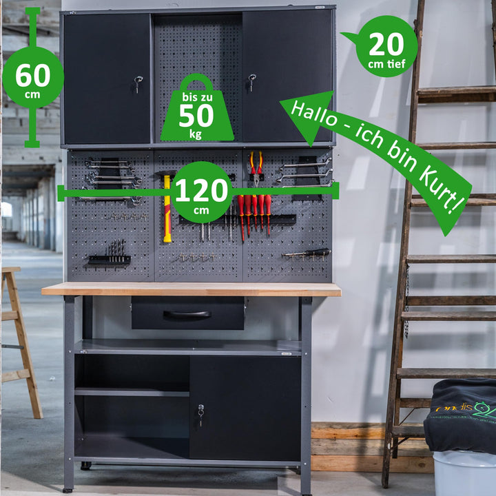 Werkzeug-Hängeschrank Metall abschliessbar 120 cm Werkstatt - Bild 4