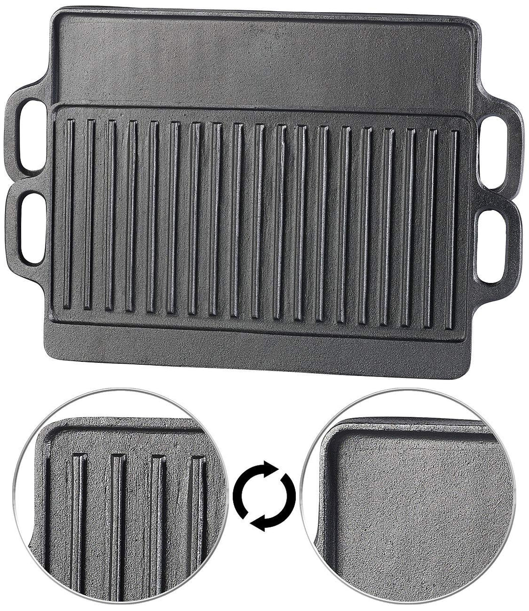 Gusseisen Grillplatte Wende-Set 2-teilig 46x23 cm für Grill und Ofen - Bild 2