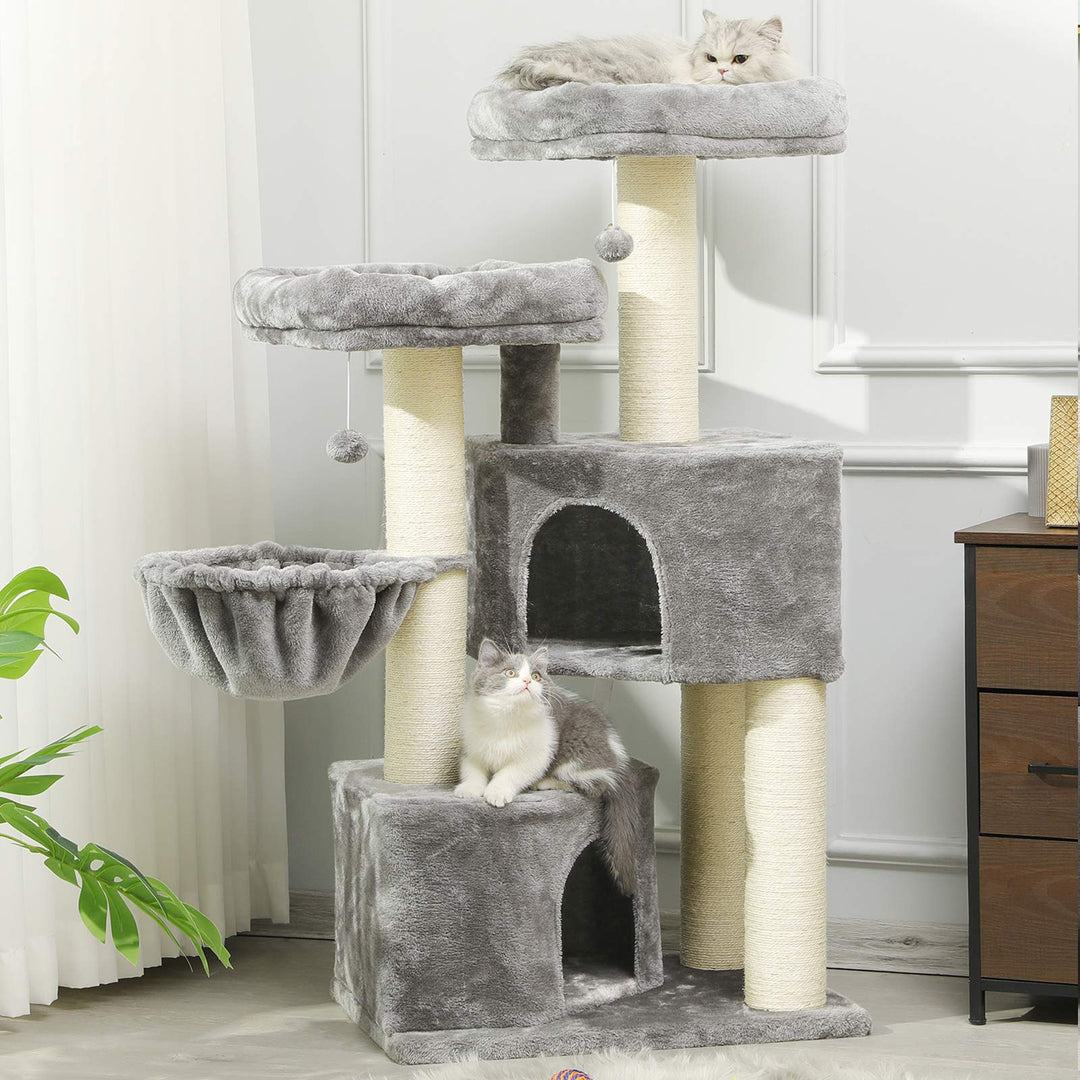 Kratzbaum XXL mit 2 Höhlen, 2 Plattformen und Sisalsäulen für Katzen