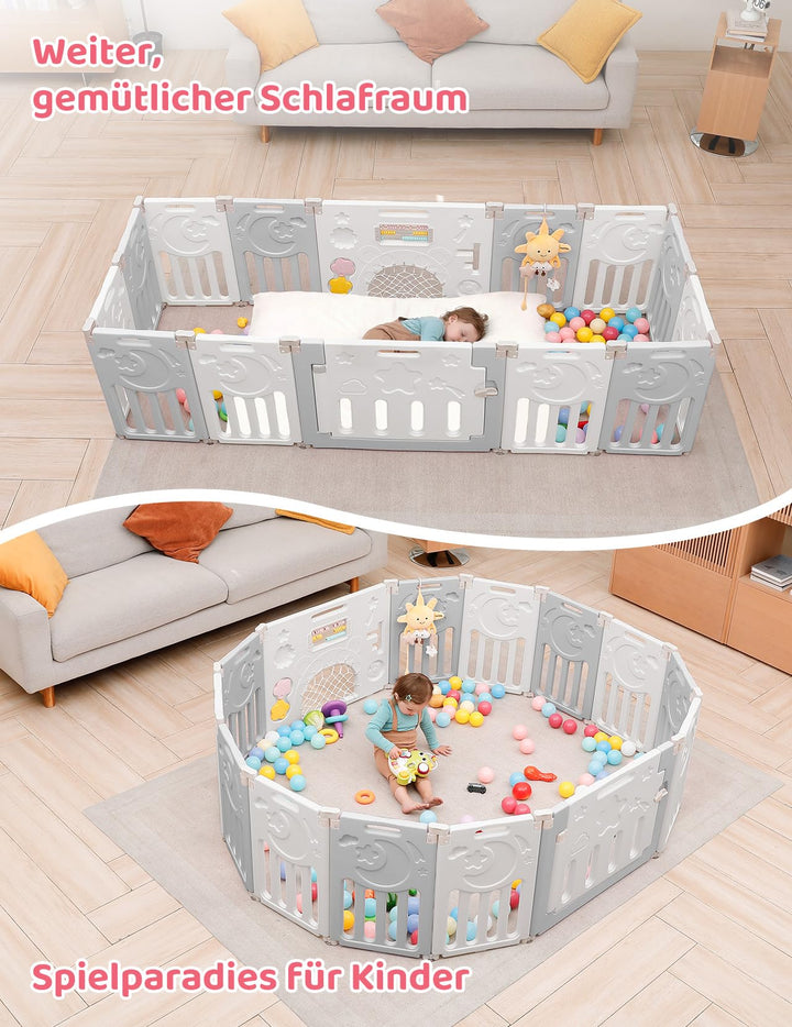 Laufstall Baby faltbar 150x150cm Kunststoff mit Tür 14 Paneele - Bild 6