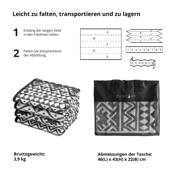 Outdoor Teppich 250x400 cm Polypropylen wetterfest faltbar mit Tasche - Bild 5