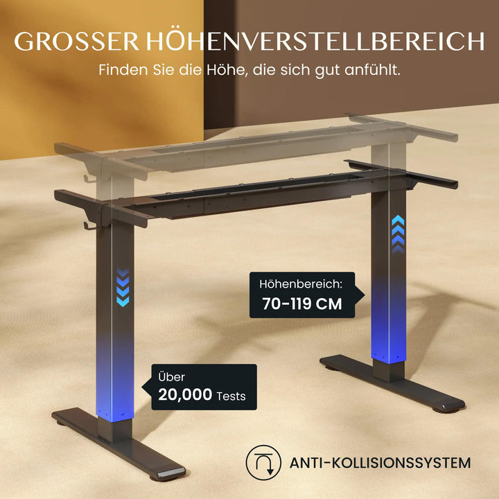 Schreibtisch-Gestell höhenverstellbar Doppelmotor 70–119 cm Home Office - Bild 5