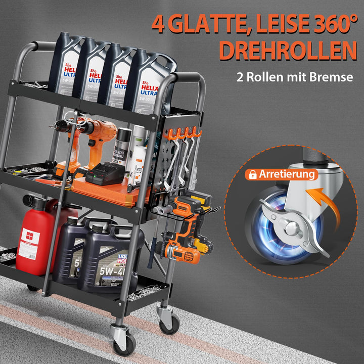 Servierwagen klappbar 3 Ebenen mit Rollen und Schaumstoffgriff - Bild 5