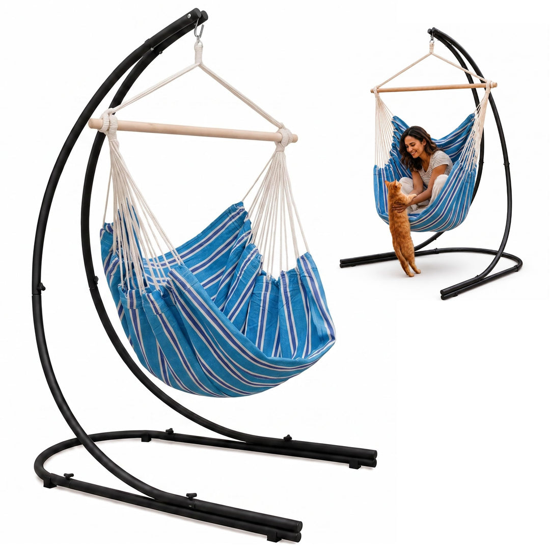 Hängesessel mit Gestell XXL 185x130cm Baumwolle für Garten &amp; Balkon