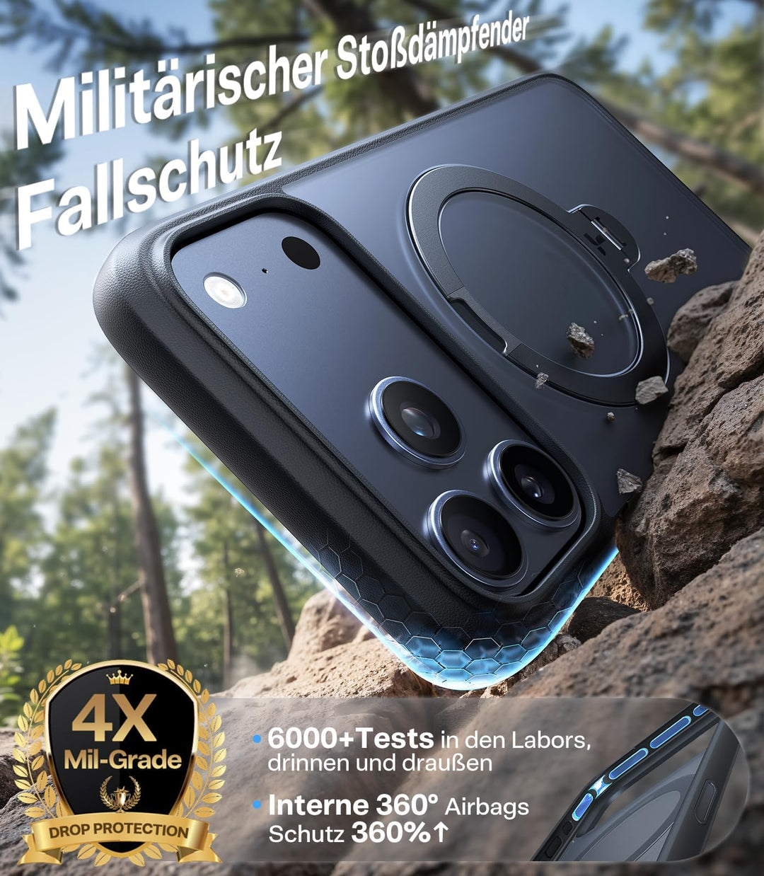 iPhone 17 Pro Hülle mit 360° MagSafe-Ständer stoßfest Schwarz - Bild 6