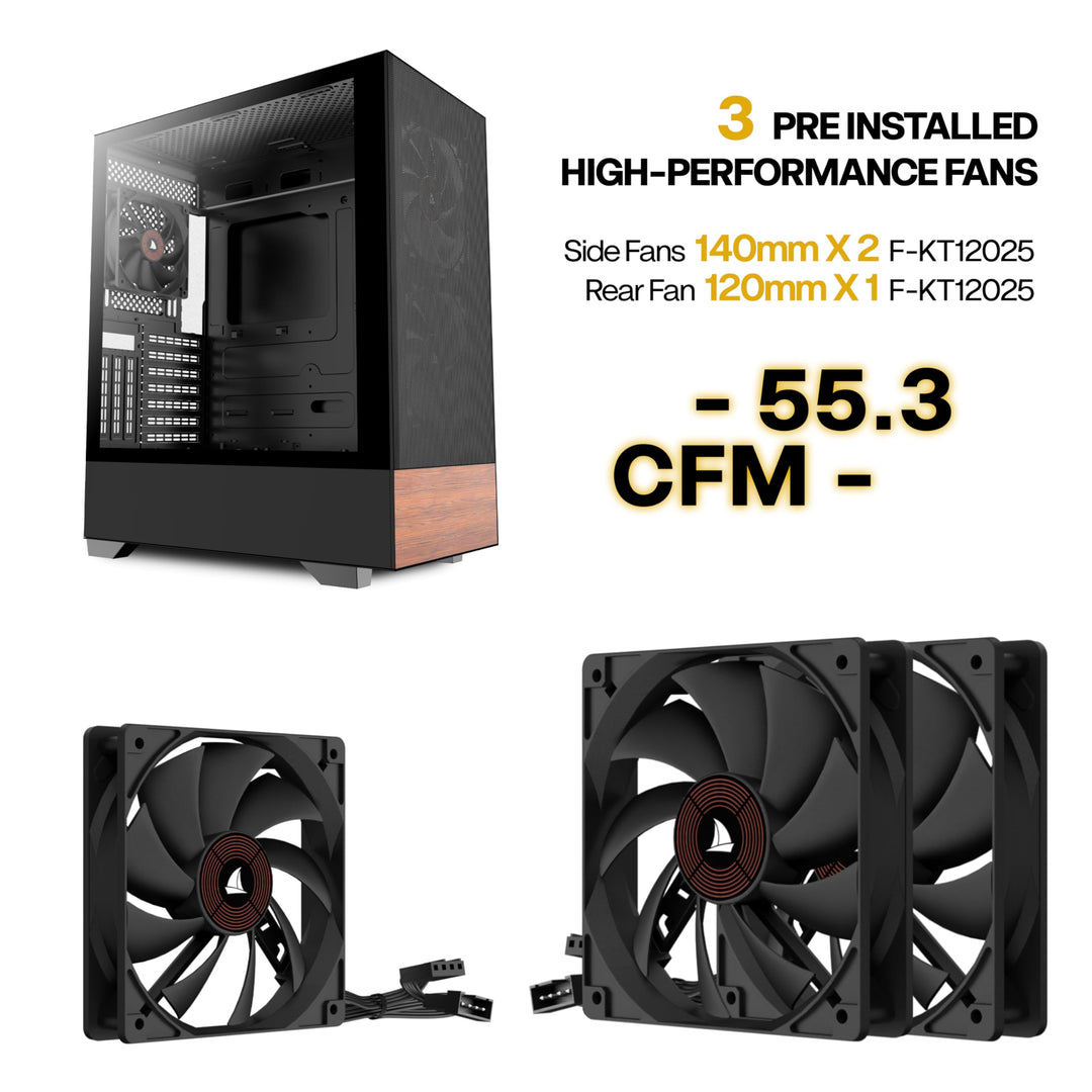 PC Gehäuse Mid Tower ATX Temperglas 3 Lüfter vorinstalliert schwarz - Bild 8