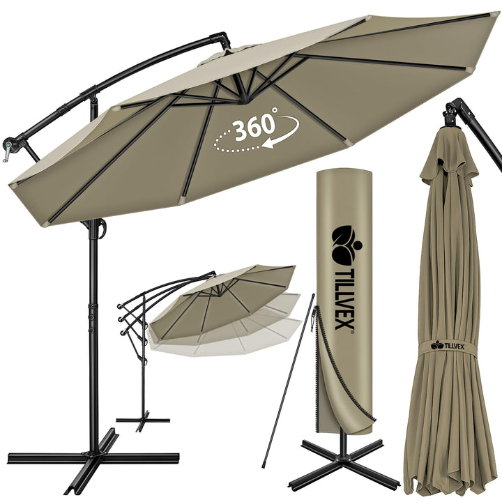 Ampelschirm Ø 350 cm Aluminium UV50+ mit Kurbel und Abdeckung