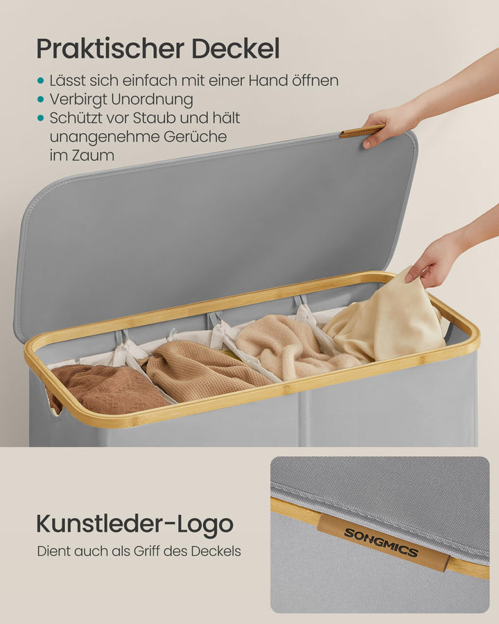 Wäschekorb mit Deckel 200 L Oxford-Gewebe 4 Fächer sortiert - Bild 4