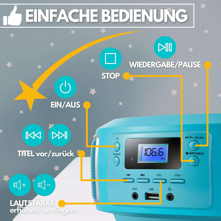 CD-Radio Boombox Kompakt mit FM, USB &amp; AUX in Grün - Bild 3