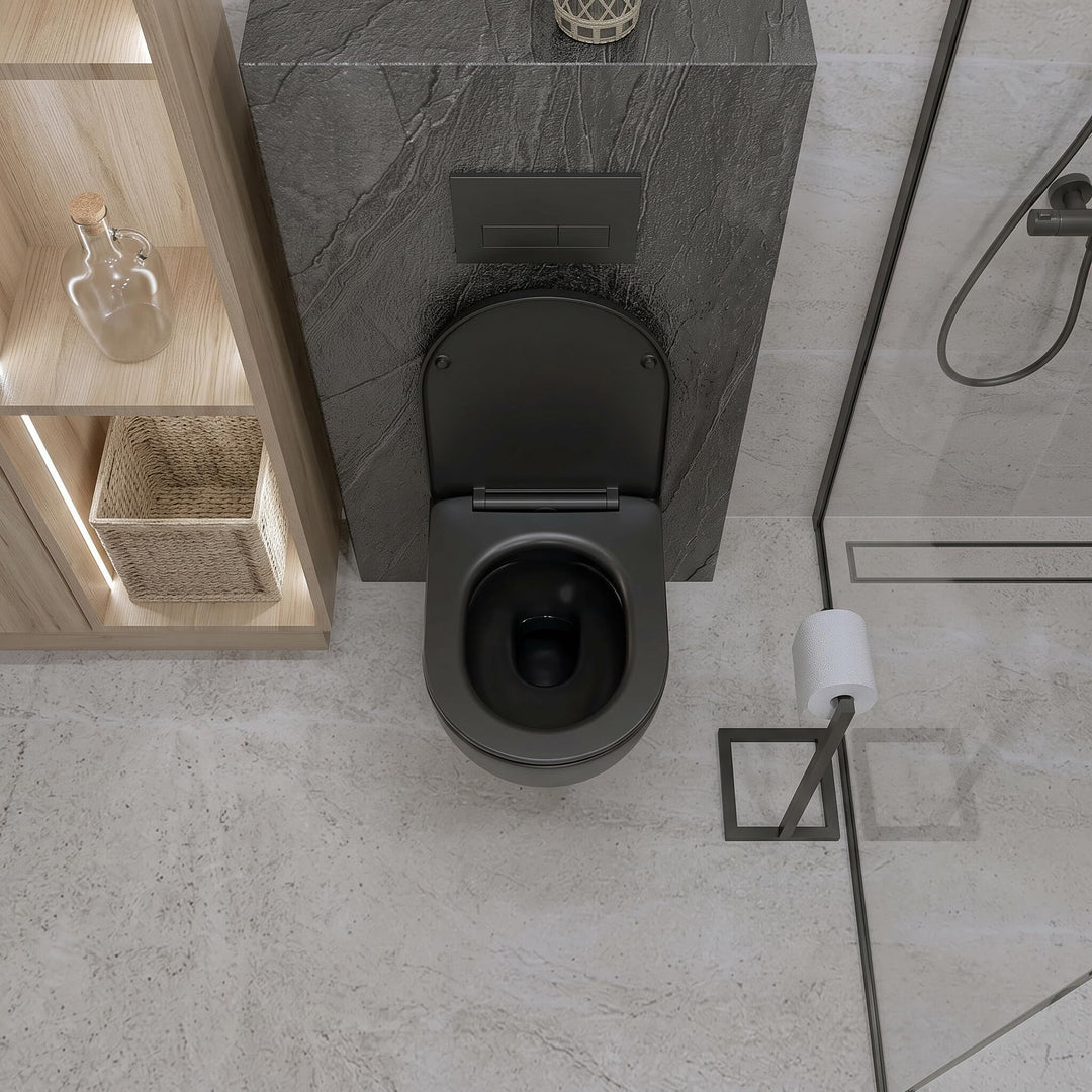 Wand-WC spülrandlos Schwarz matt mit Soft-Close Sitz 360x480x375 mm - Bild 5