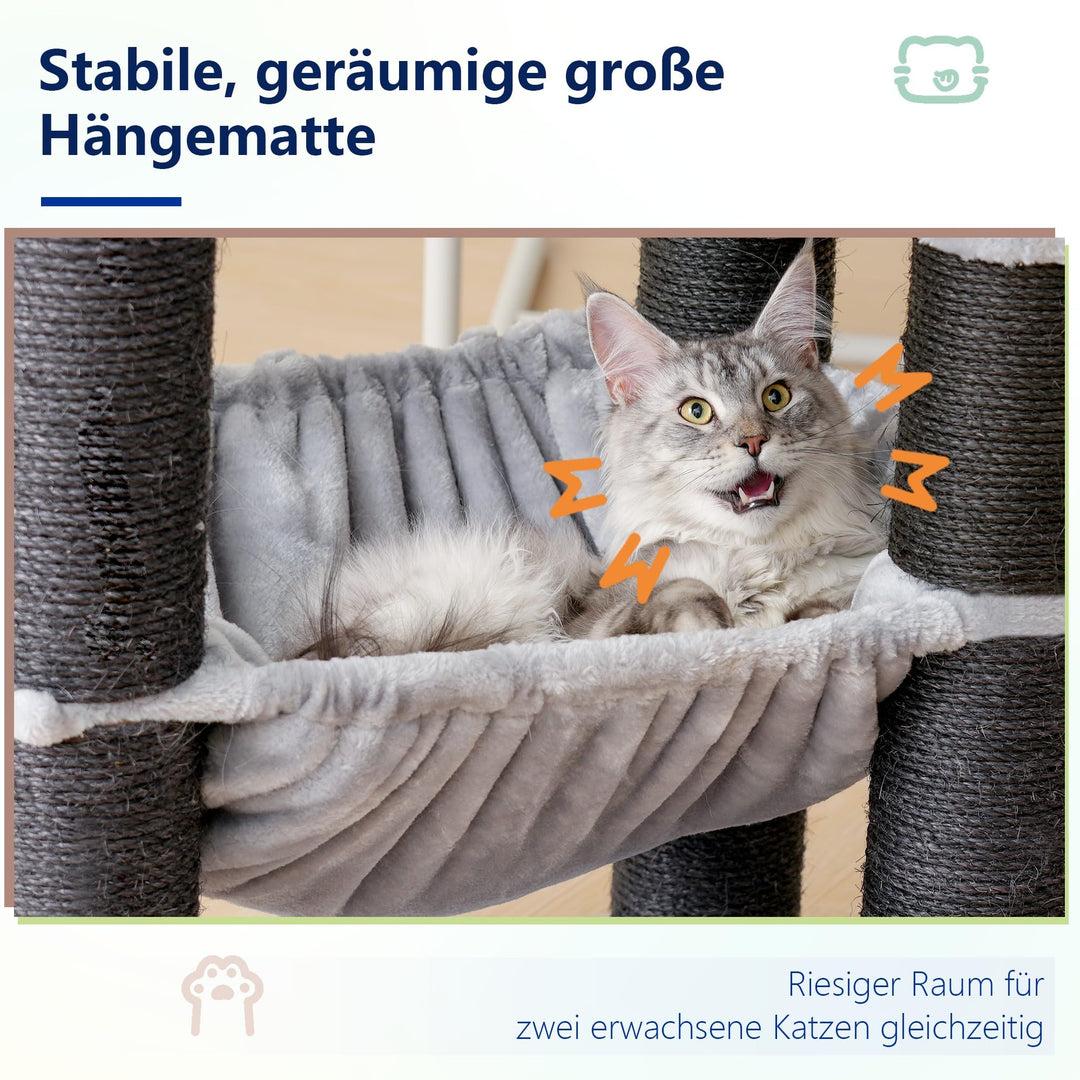 Kratzbaum XXL Sisal 168 cm für grosse Katzen mit Hängematte