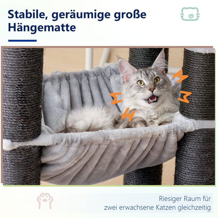 Kratzbaum XXL Sisal 168 cm für grosse Katzen mit Hängematte