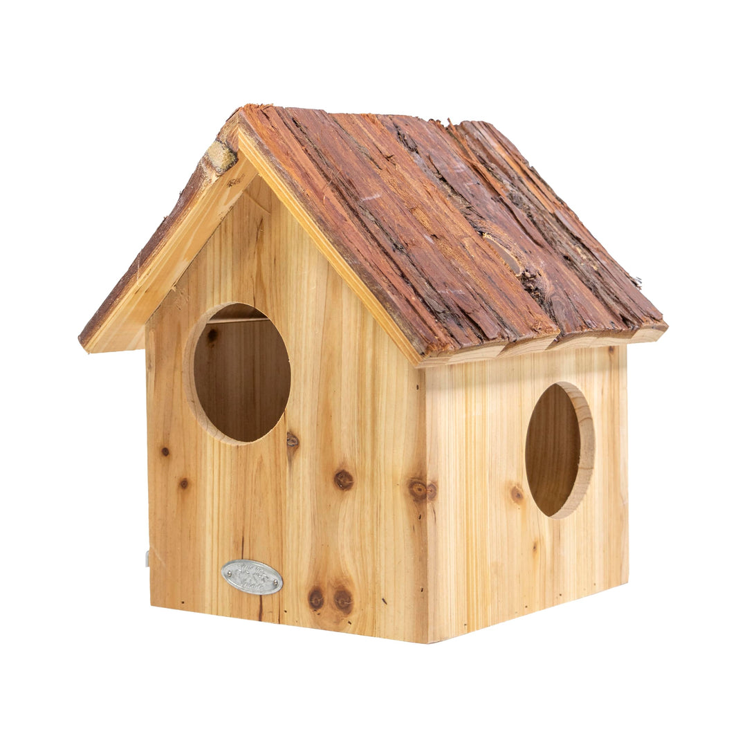Eichhörnchenhaus Holz mit Rindendach 3 Eingänge 25x26x29 cm