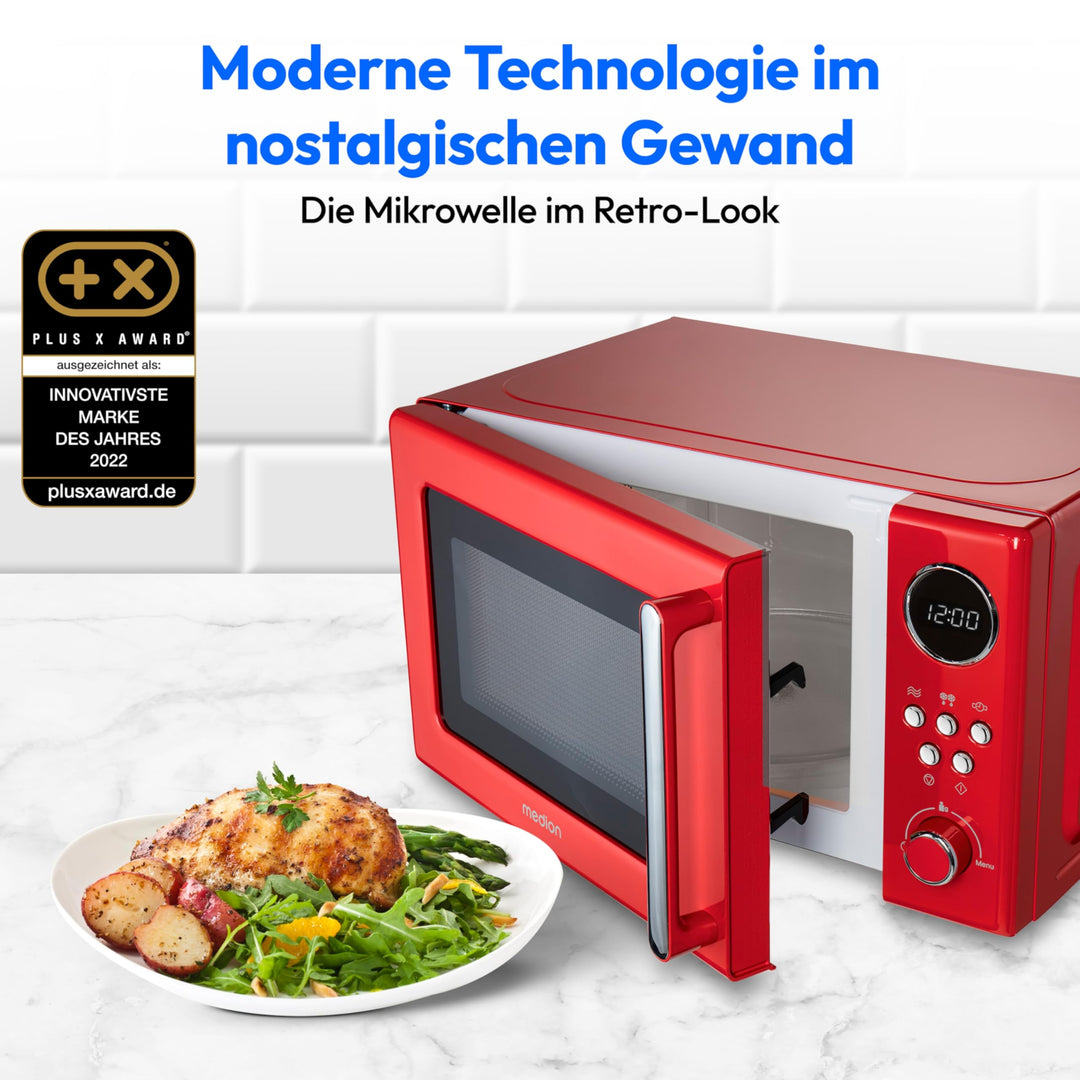 Retro Mikrowelle 20 Liter 800 Watt mit Auftaufunktion in Rot - Bild 2