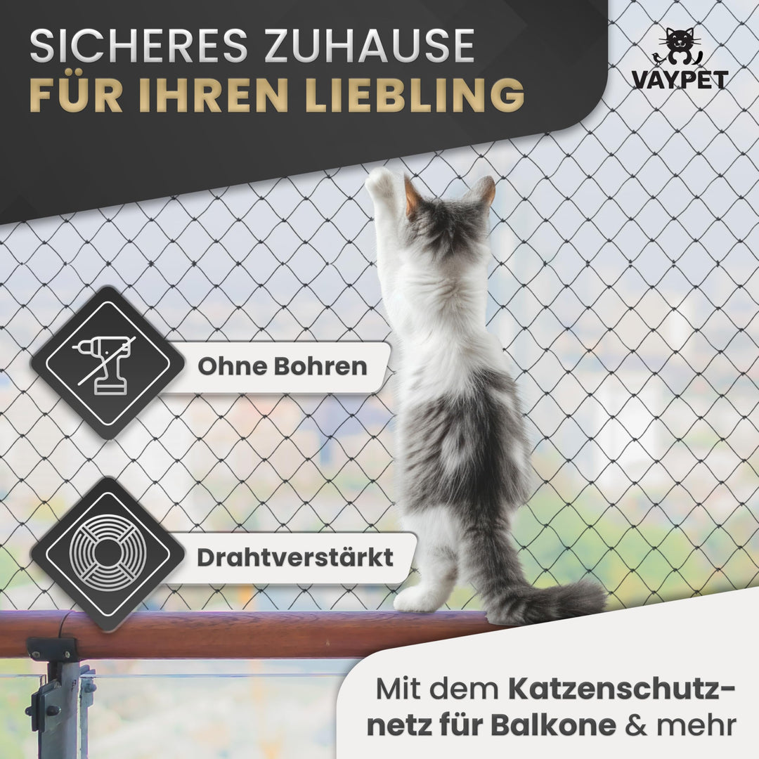 Katzennetz Balkon ohne Bohren 6x3m drahtverstärkt schwarz - Bild 2
