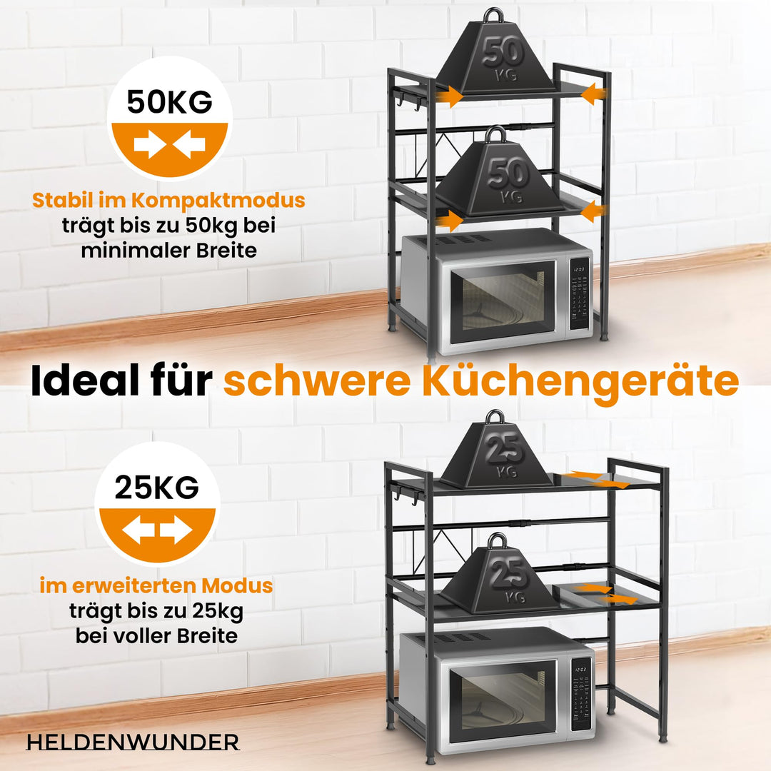 Mikrowellenregal Stahl höhenverstellbar 40-64 cm mit 8 Haken schwarz - Bild 5