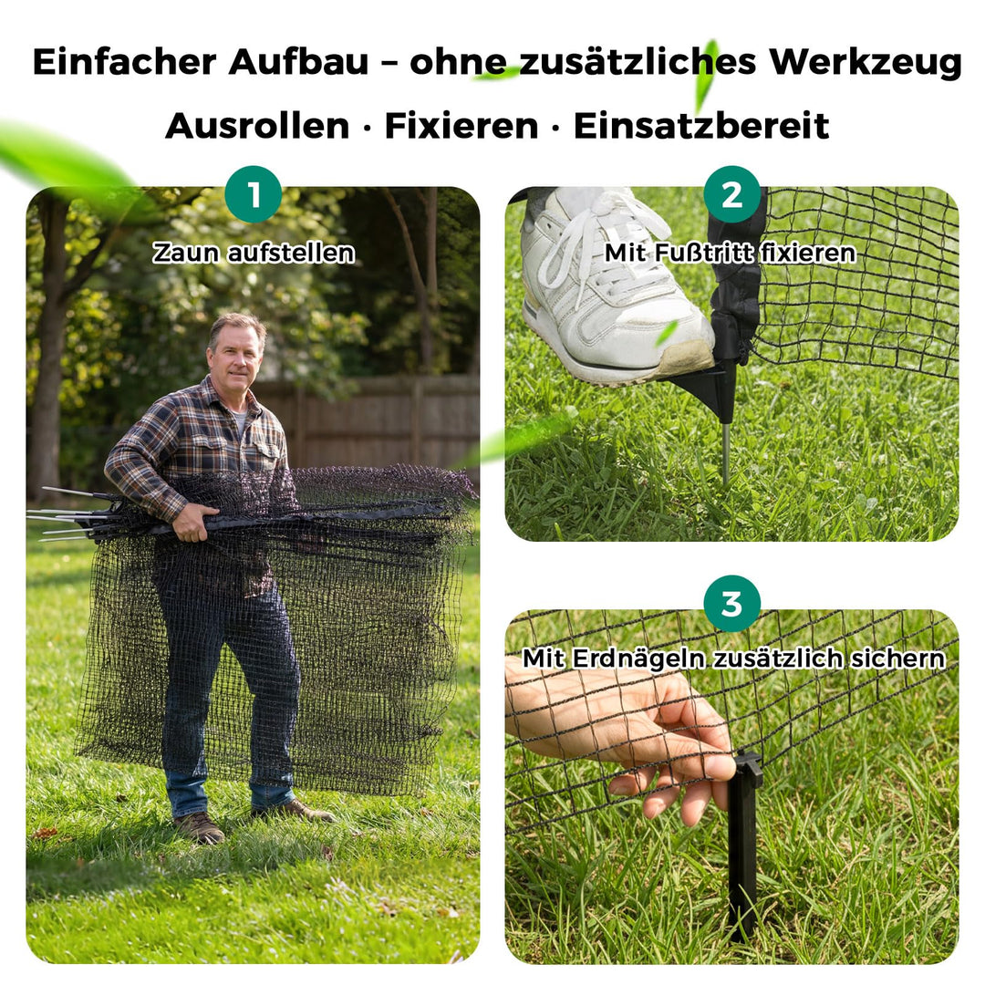 Hundezaun mobil 25 m x 90 cm mit 15 Pfählen schwarz - Bild 4
