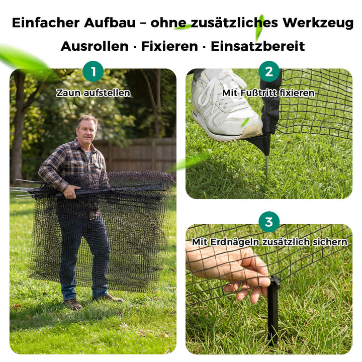 Hundezaun mobil 25 m x 90 cm mit 15 Pfählen schwarz - Bild 4