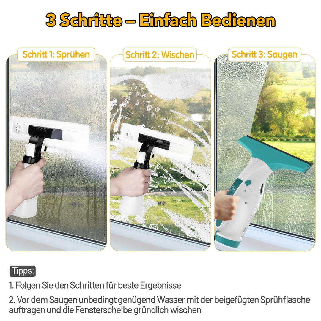 Fenstersauger elektrisch 28 &amp; 17 cm Düsen 40 Min Akku streifenfrei - Bild 5