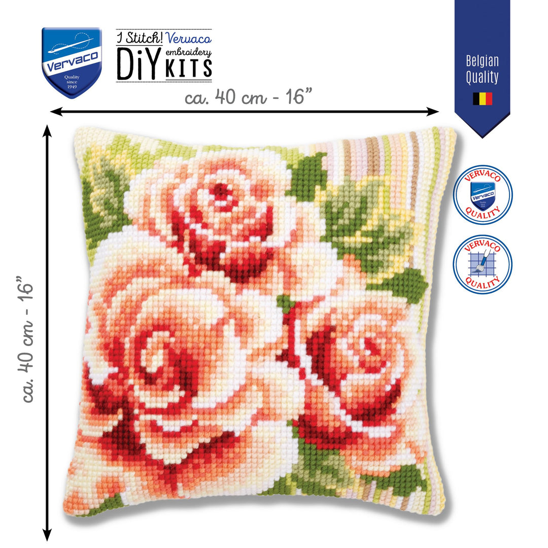 Kreuzstich Stickset Kissen Rosa Rosen vorgedruckt 40x40 cm - Bild 3