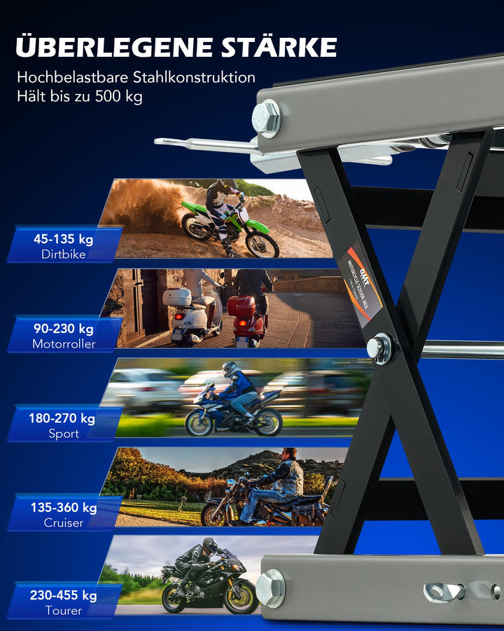Motorradhebebühne Stahl 500 kg Tragkraft höhenverstellbar 95–370 mm - Bild 4