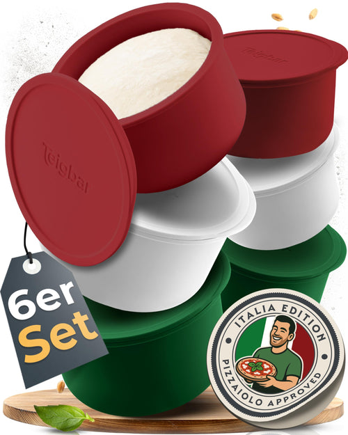Pizzaballenbox Silikon 6er-Set mit Deckel für bis 350g Teig