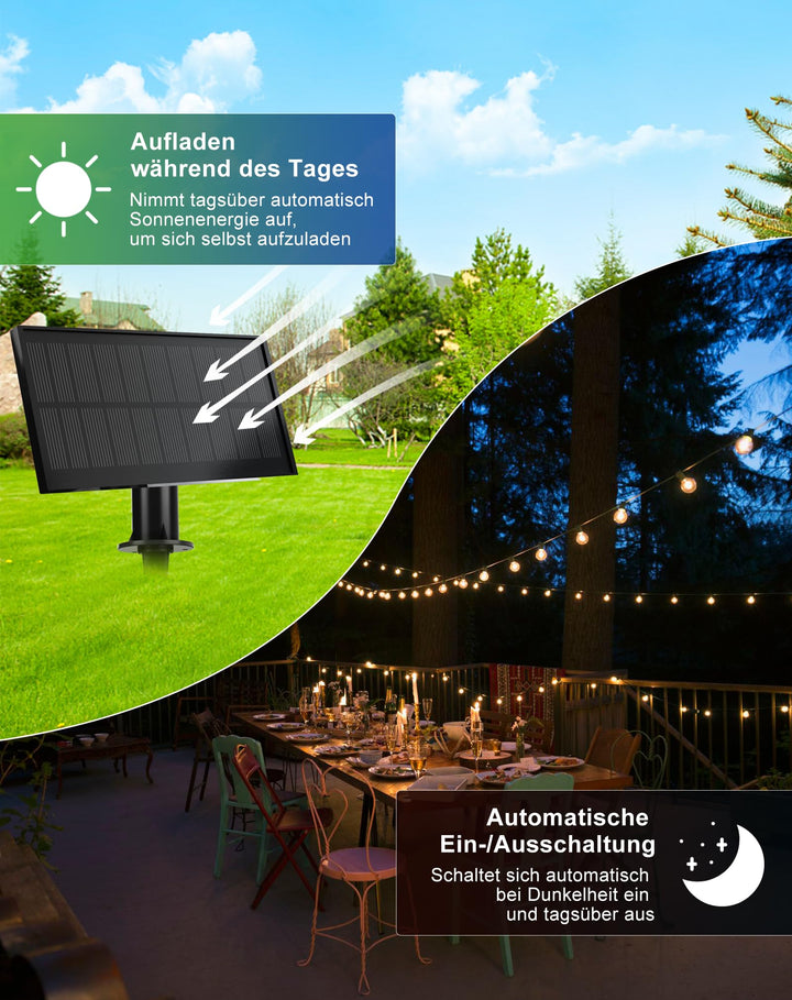 Solar Lichterkette Aussen 15 m mit 25 G40 Birnen Warmweiss IP65 - Bild 4