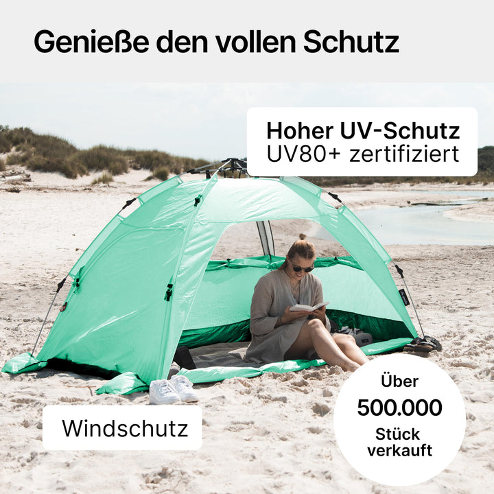 Strandmuschel Pop-Up UV80 für 2 Personen mit Windschutz mintgrün - Bild 3