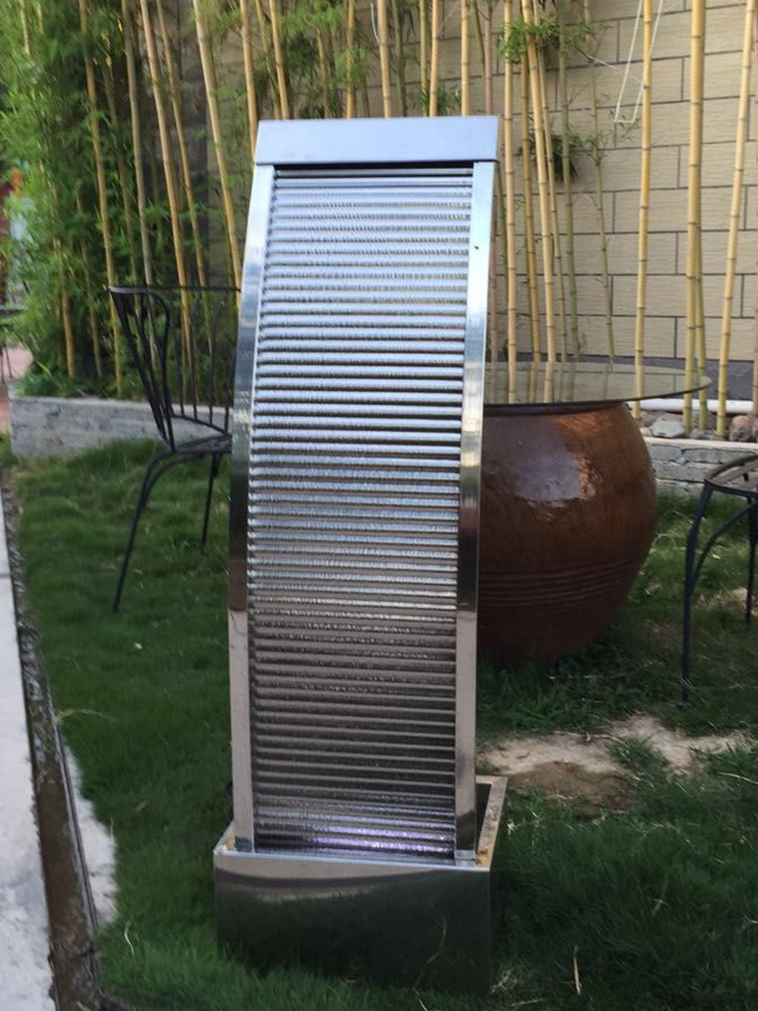 Terrassenbrunnen Edelstahl mit LED 110 cm Wasserwand Garten - Bild 5