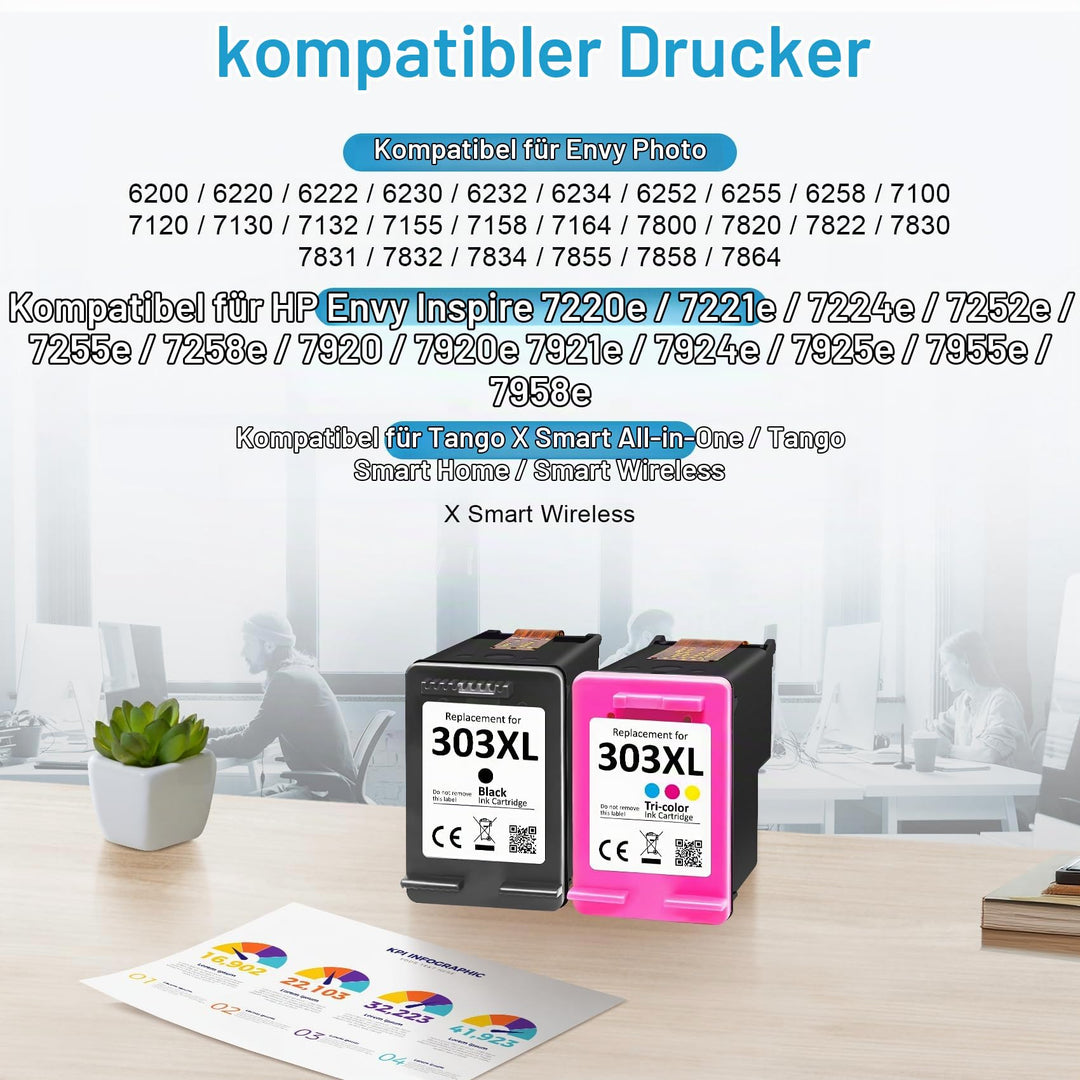 Druckerpatronen 303 XL Schwarz + Farbe kompatibel für HP Envy - Bild 2