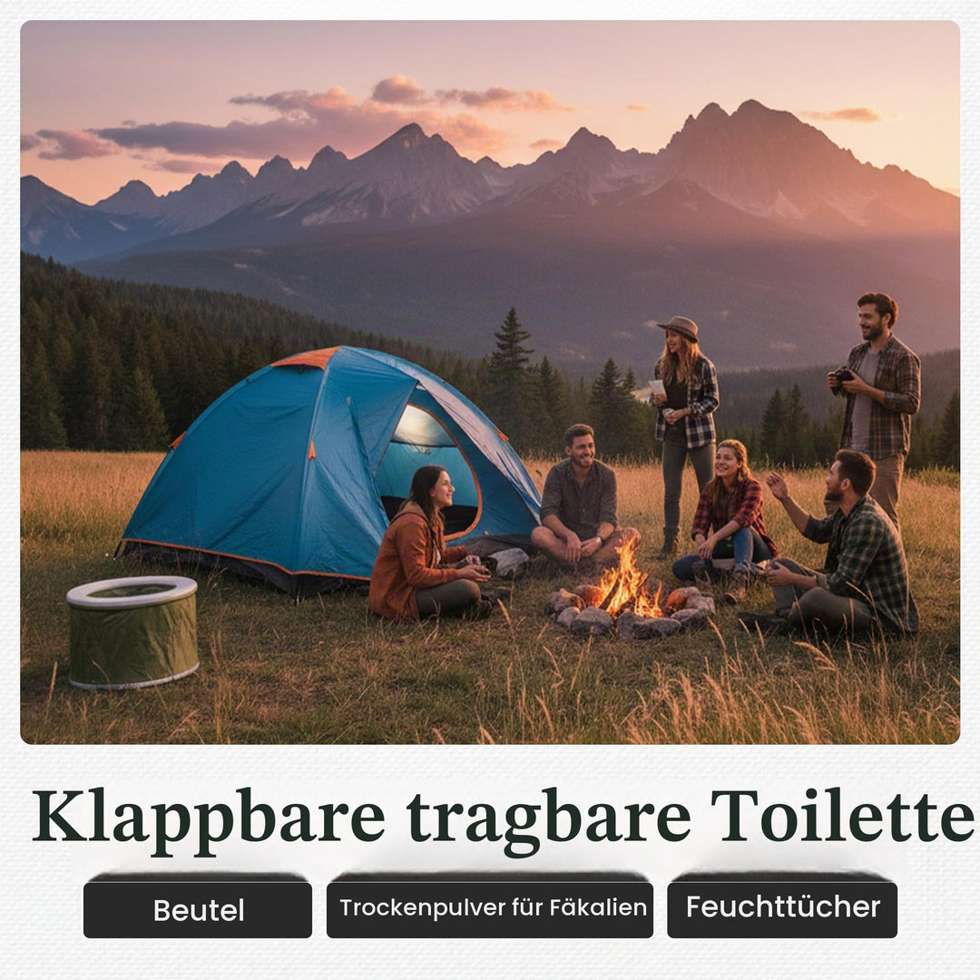 Campingtoilette faltbar mit Zubehörset Stahl grün 140 kg Tragfähigkeit - Bild 7