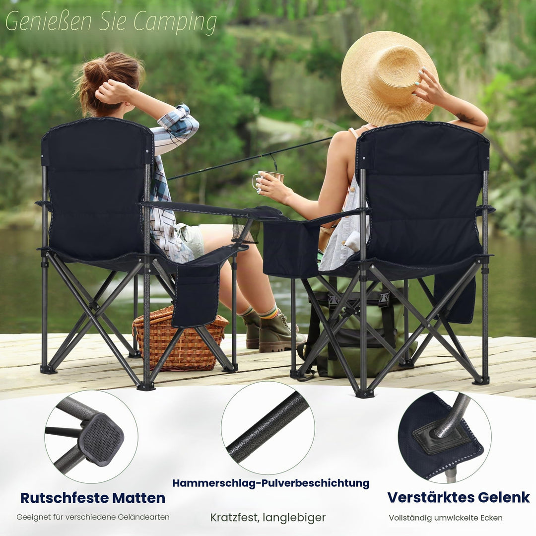 Campingstuhl faltbar XXL 200 kg Tragkraft mit Kühltasche Stahl - Bild 4