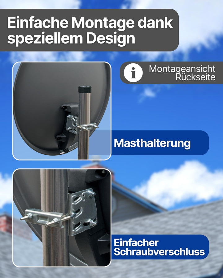 Satellitenschüssel Komplettset Stahl Ø 60 cm anthrazit für 2 Receiver - Bild 4